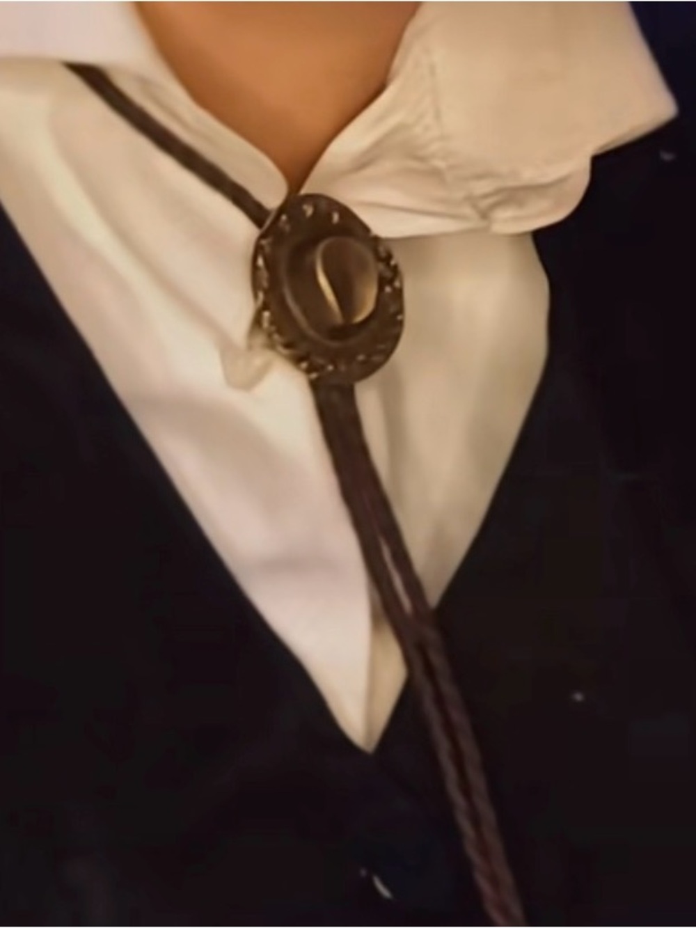 Brown Western-Style Bolo Tie with Metal Slide